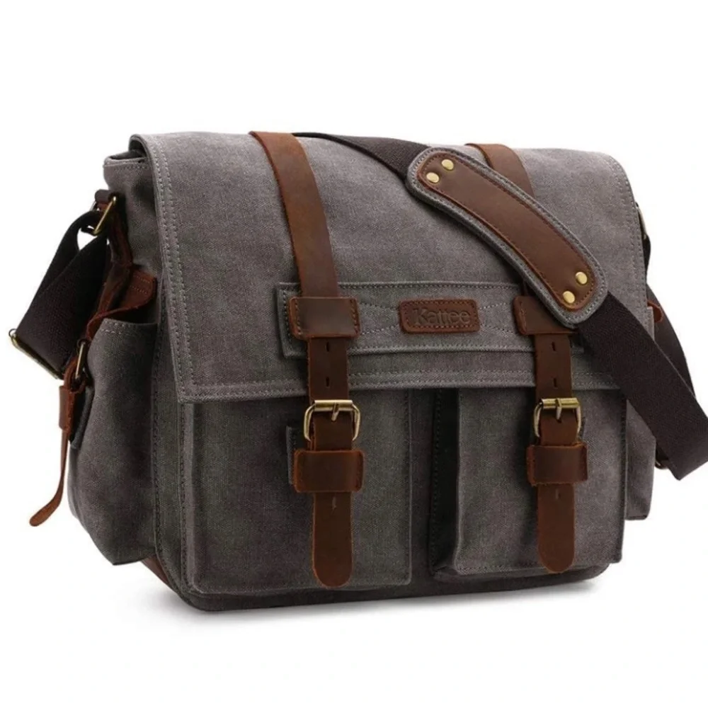 Kattee Leather Canvas Camera Bags for Men Vintage DSLR SLR Messenger Shoulder...